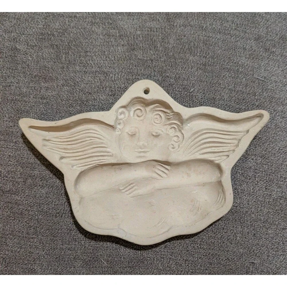Vintage Brown Bag Cookie Art Cherub Angel Stoneware Mold 1983 Wall Hanging 8